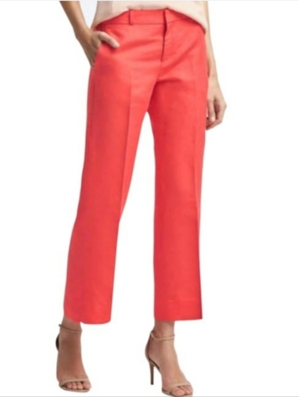 NWT Banana Republic Logan Lux Linen Blend Straight Crop Pants Coral Preppy Sz 4